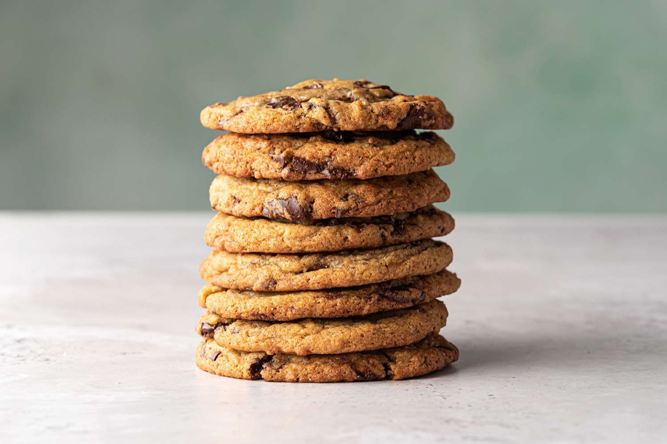 Fresh-baked sourdough chocolate chip cookies