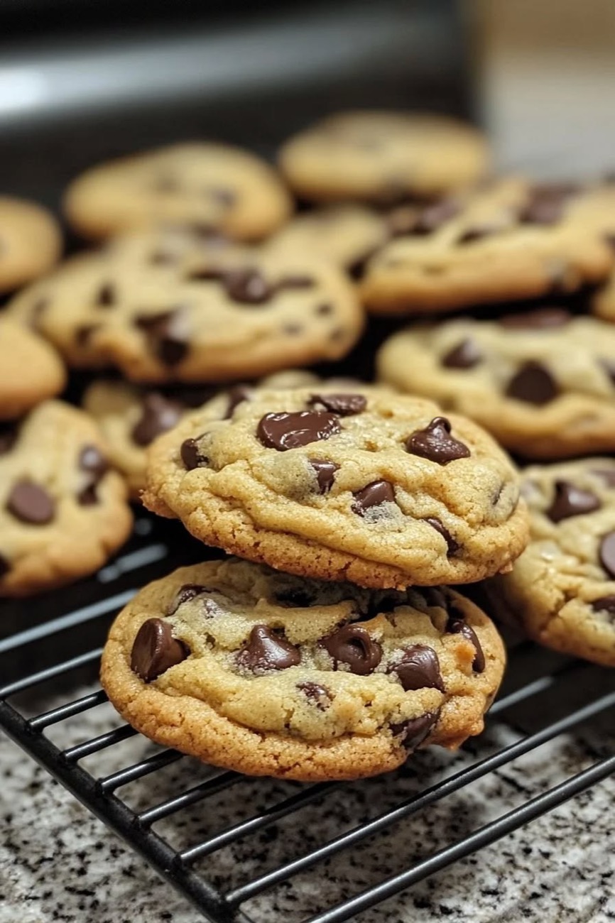 A stack of chocolate chip cookies