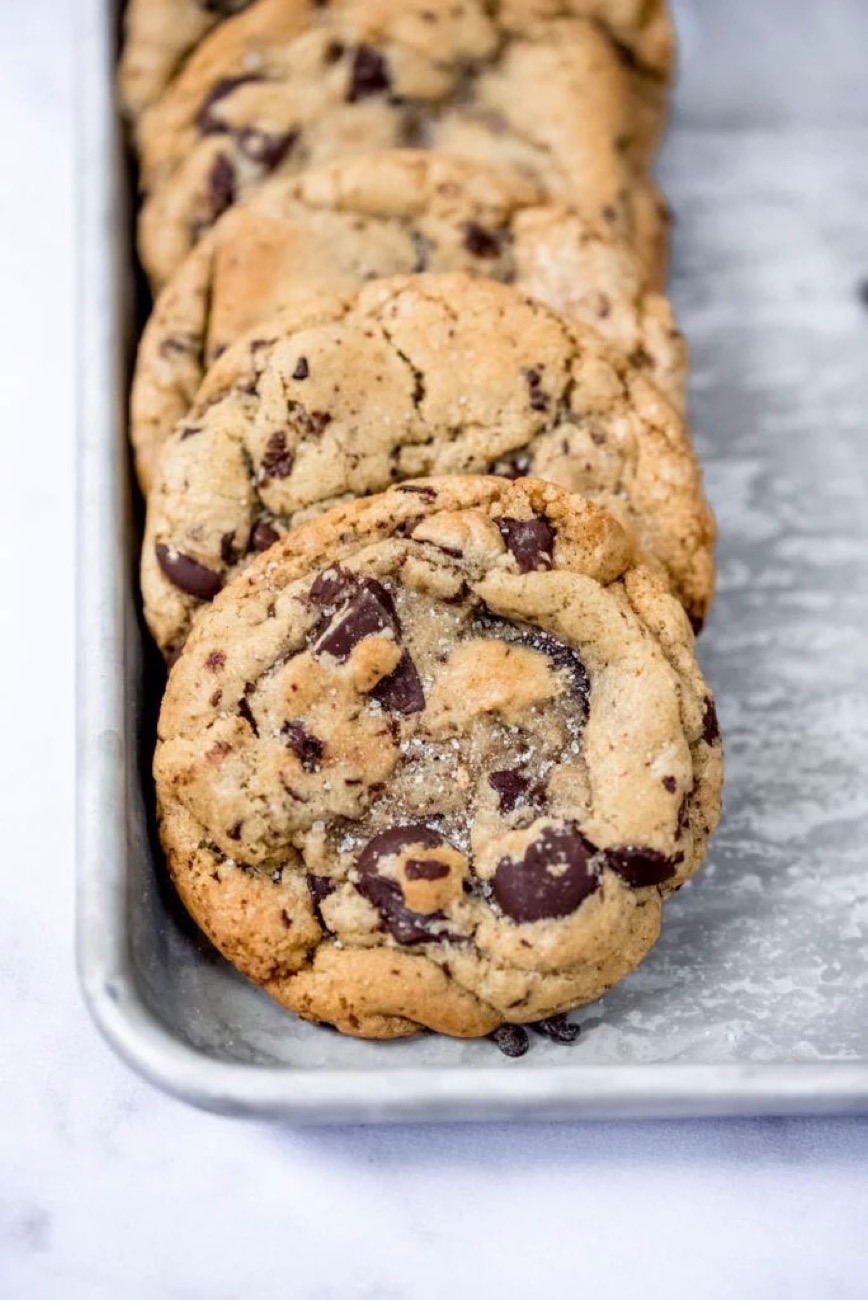 A warm chocolate chip cookie