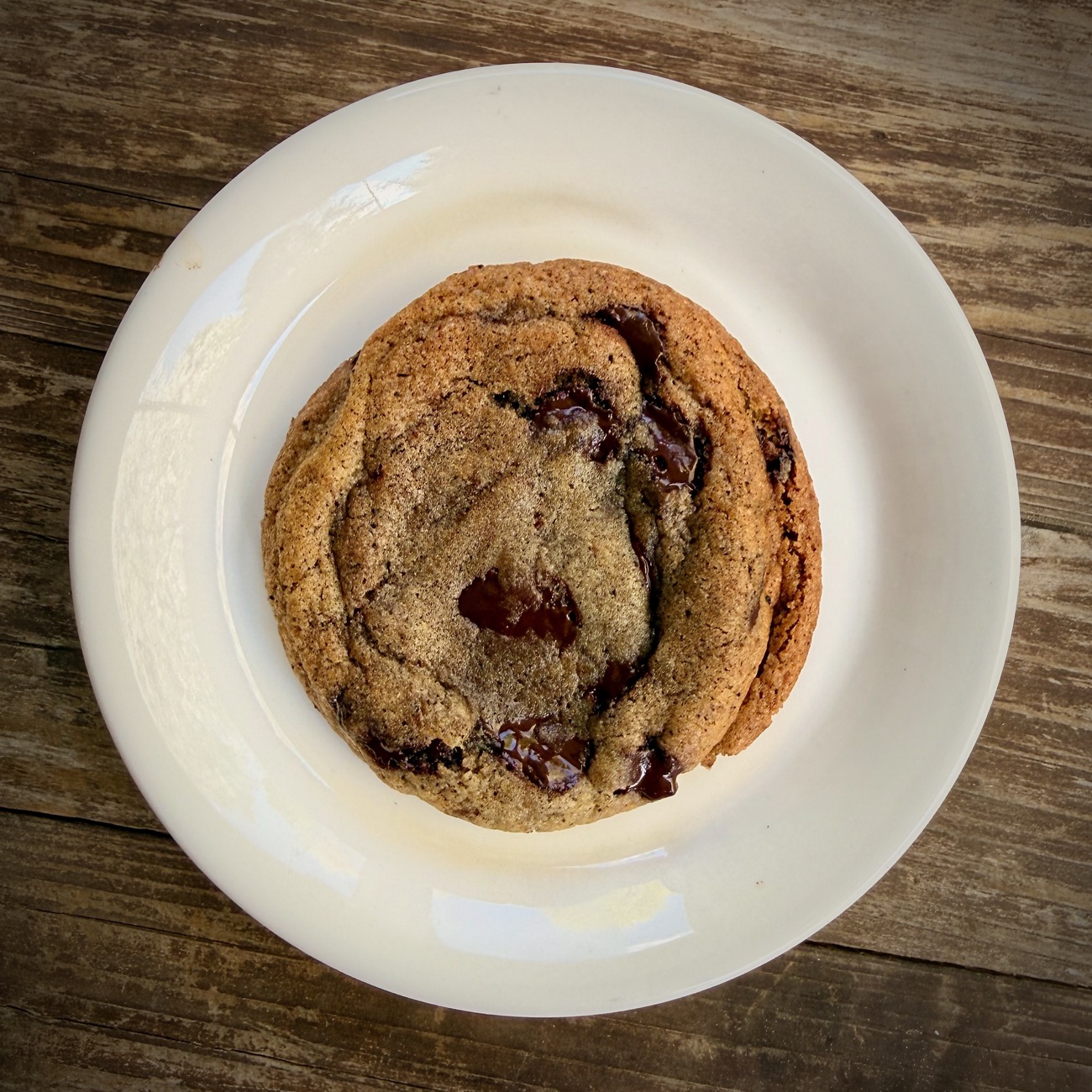 A stack of sourdough chocolate chip cookies
