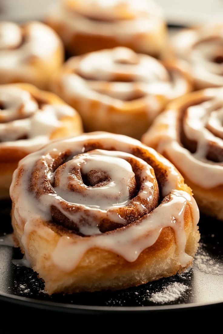 Close-up of a golden cinnamon roll