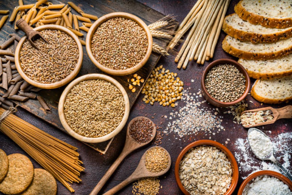 A spread of whole grains and seeds