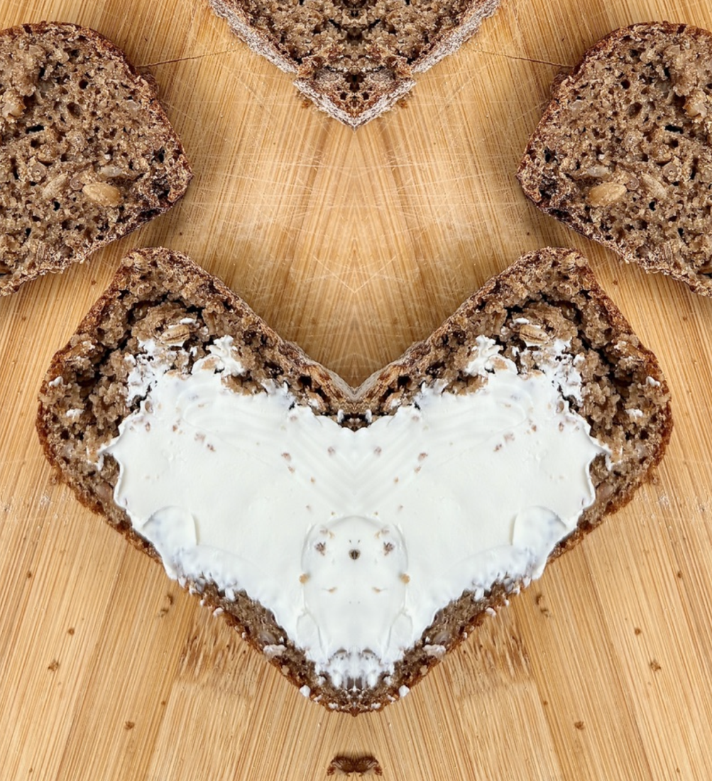 A slice of rye with soft cheese