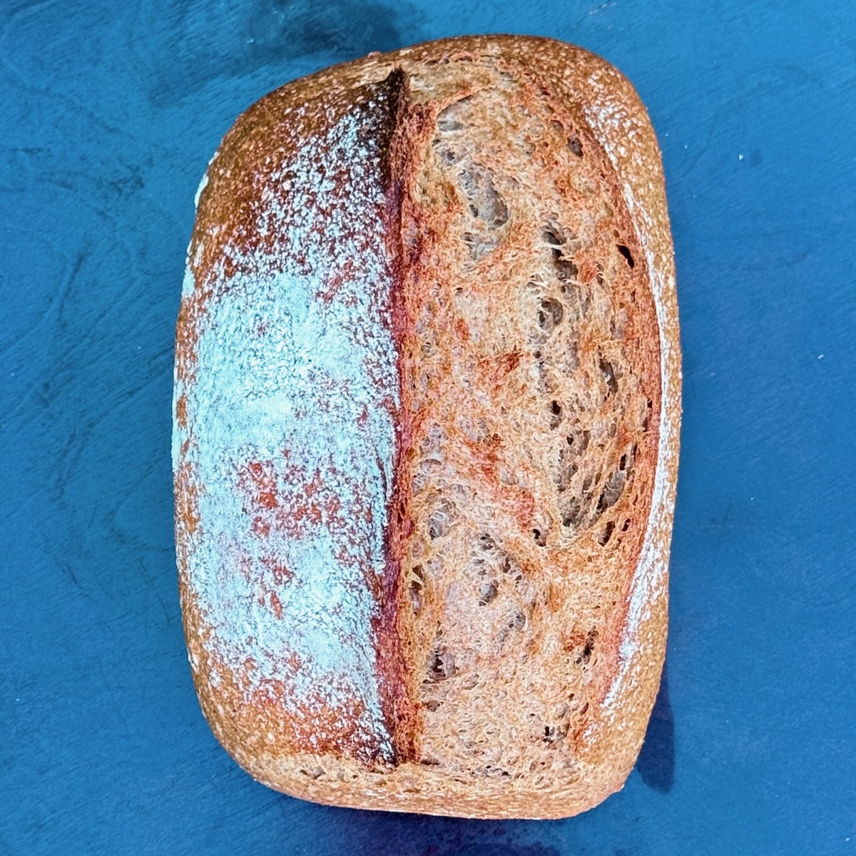 Sliced rye showing the dense crumb